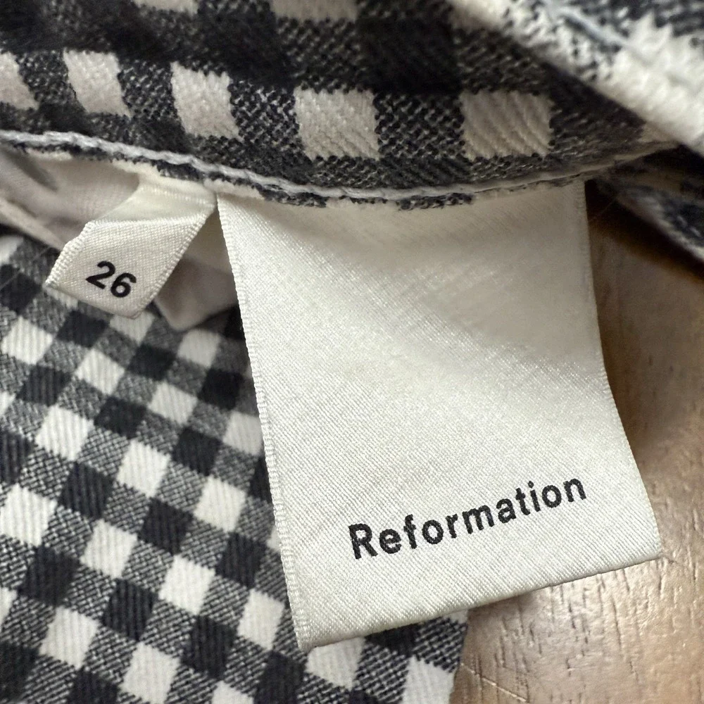 Reformation Fawcett jean women's 26 gingham check plaid preppy boho festival - Picture 12 of 15